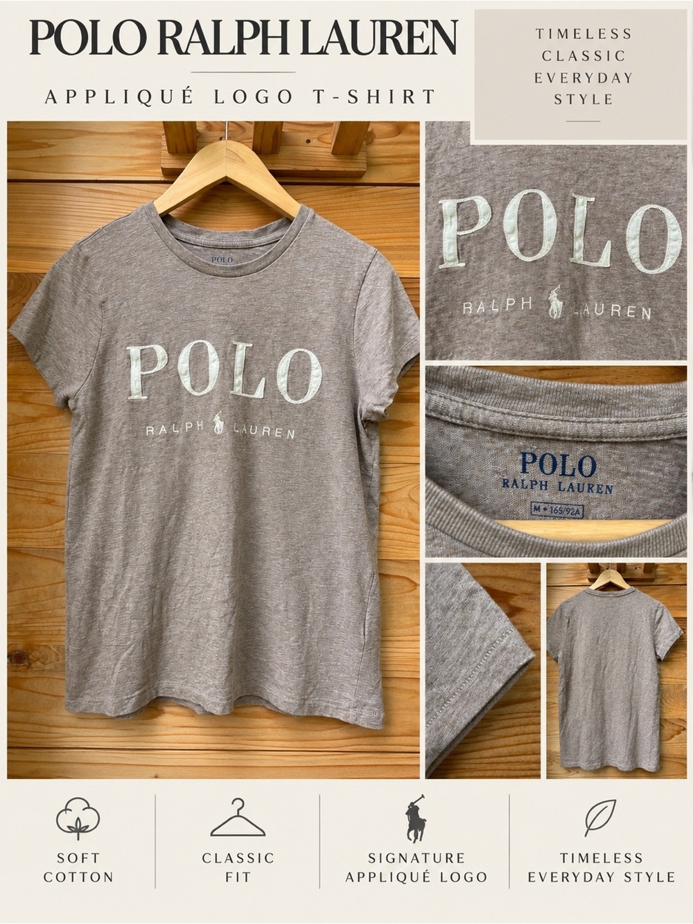 Polo Ralph Lauren Appliqué Logo T-Shirt Medium Taupe Brown Tee